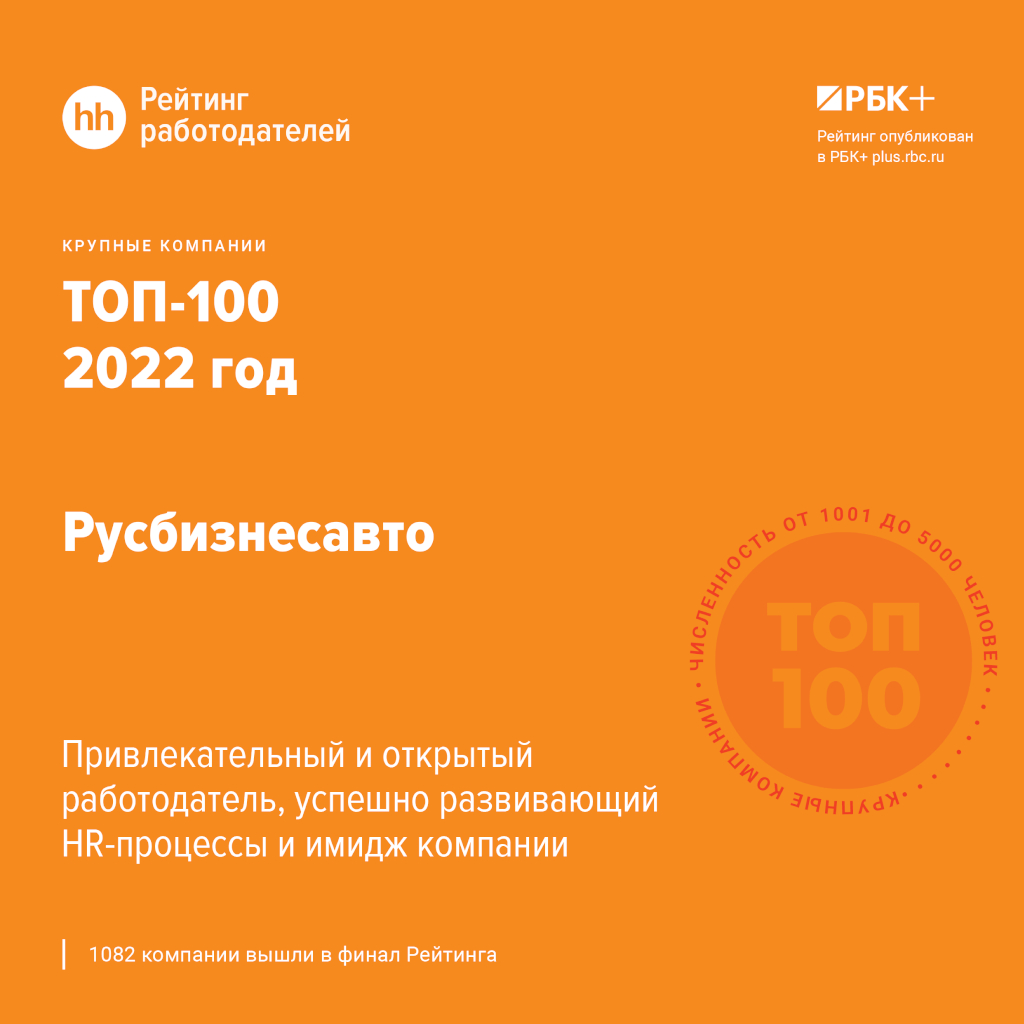 Изображение к статье «Русбизнесавто вновь вошел в топ лучших работодателей в рейтинге hh.ru»
